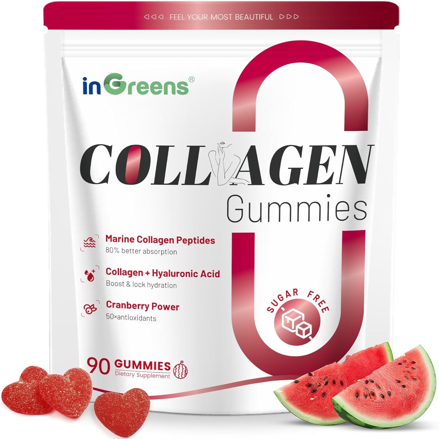 Collagen Peptides Gummies for Women - 5000mg Hydrolyzed Marine Collagen, Sugar Free with Type I,II,III & Biotin