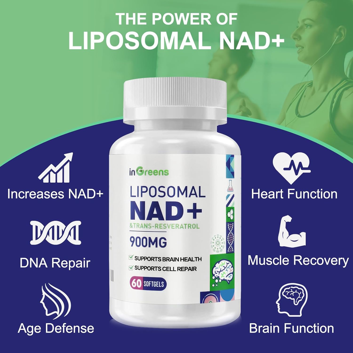 900mg Liposomal NAD+ Supplement with 300mg Trans Resveratrol - Superior Absorption, Replaces NMN, Boost NAD+ for DNA Repair, Energy & Longevity, Aging Defense