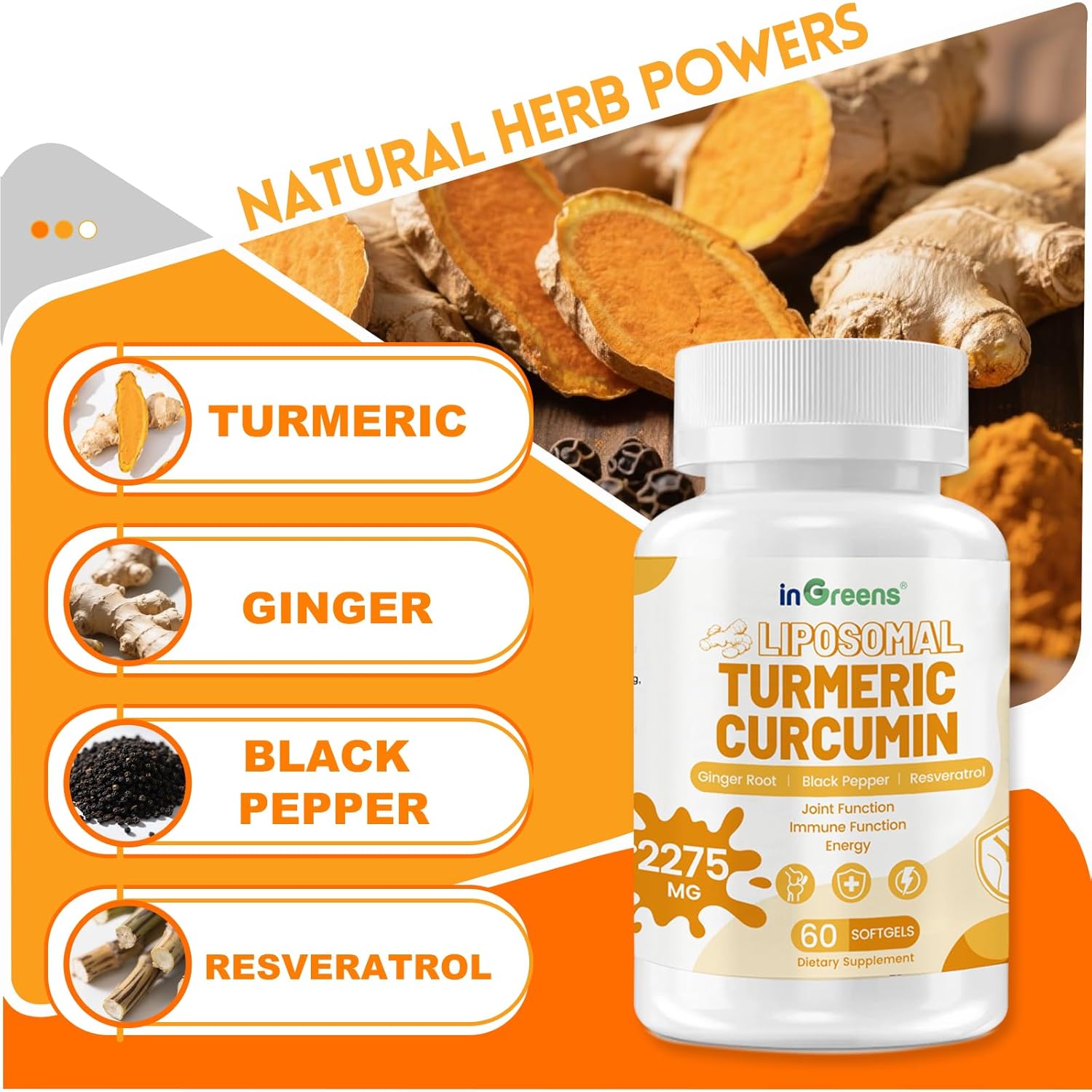 Turmeric Supplement 2275mg, 95% Curcumin, Liposomal Curcumin for Best Absorption, Curcumin Supplement for Joint Support