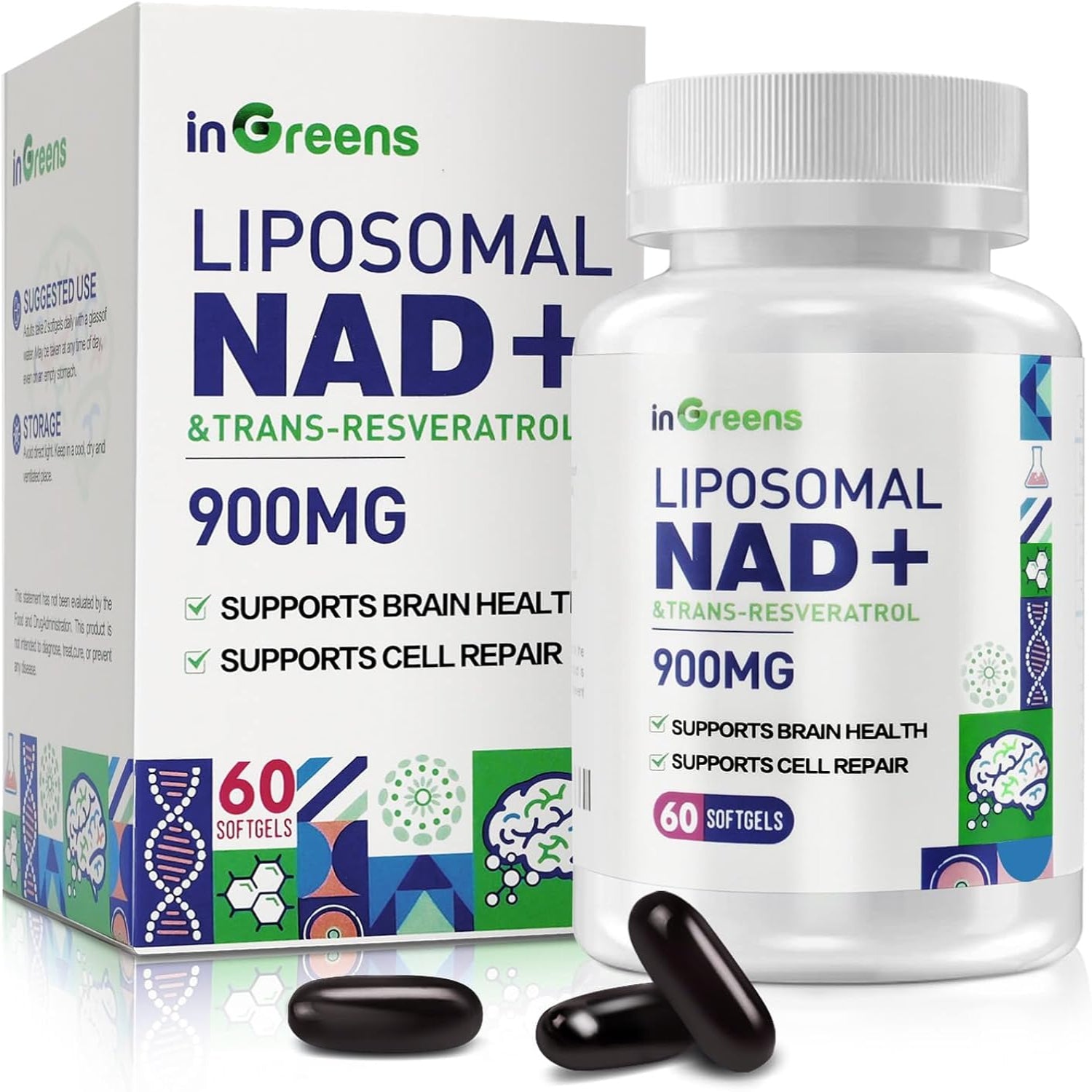 900mg Liposomal NAD+ Supplement with 300mg Trans Resveratrol - Superior Absorption, Replaces NMN, Boost NAD+ for DNA Repair, Energy & Longevity, Aging Defense