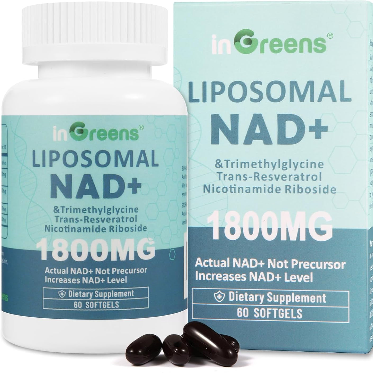 Liposomal NAD+ Supplement 1800 mg with Nicotinamide Riboside, Trans-Resveratrol & Trimethylglycine – NAD+ Nutrient Support Formula, High-Potency Liposomal Softgels