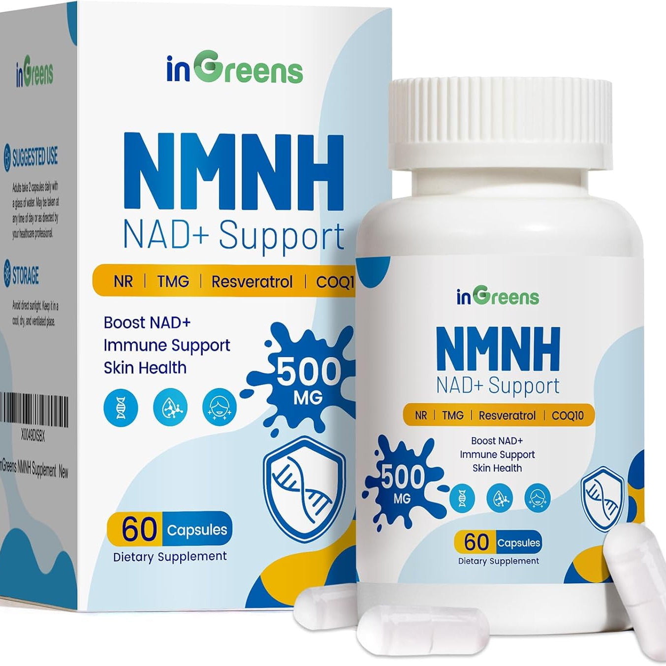 500mg NMNH, NMN Supplement Alternative with NR, TMG, Resveratrol, COQ10, NAD Supplement, Anti Aging, Energy, Boost NAD+ Levels